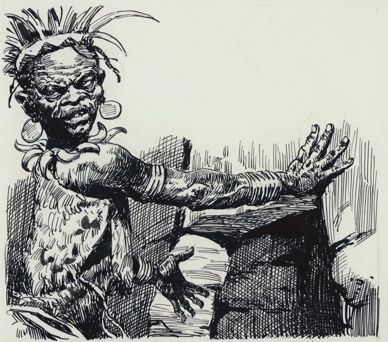 Ilustrace k filmu Doly krále Šalamouna (kvaš na papíře) od C.L. Doughty