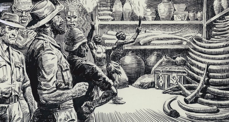 Ilustrace k filmu Doly krále Šalamouna (kvaš na papíře) od C.L. Doughty
