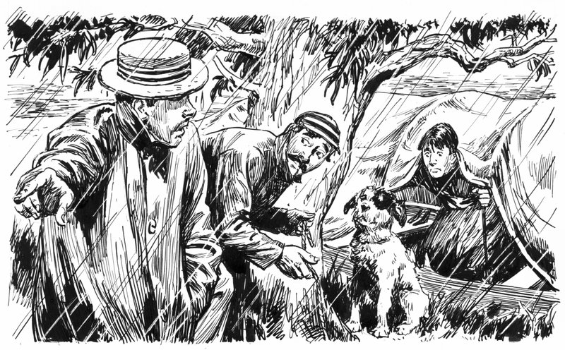 Ilustrace ke knize Tři muži ve člunu, Jerome K. Jerome (pero a tuš) od C.L. Doughty