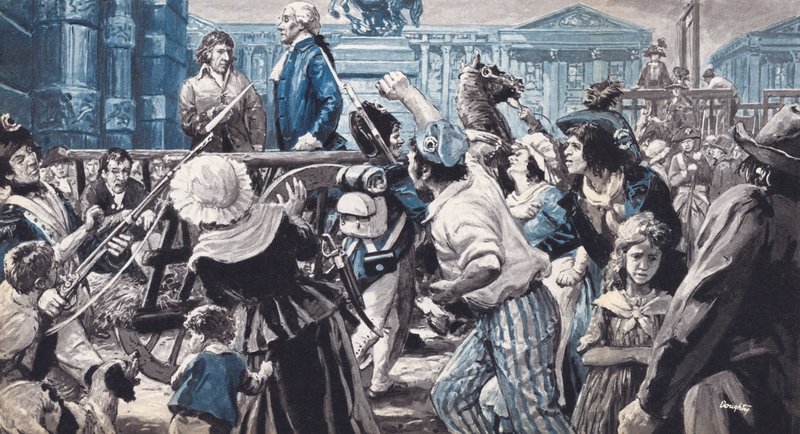 Lavoisier na cestě na popravu (barevná litografie) od C.L. Doughty