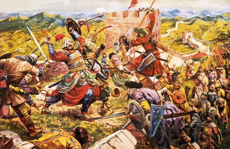 Mongolští vojáci prolamující Velkou čínskou zeď od C.L. Doughty