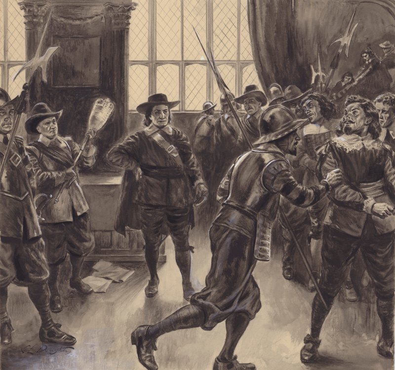 Oliver Cromwell vyhnal zbývající členy Dolní sněmovny. od C.L. Doughty