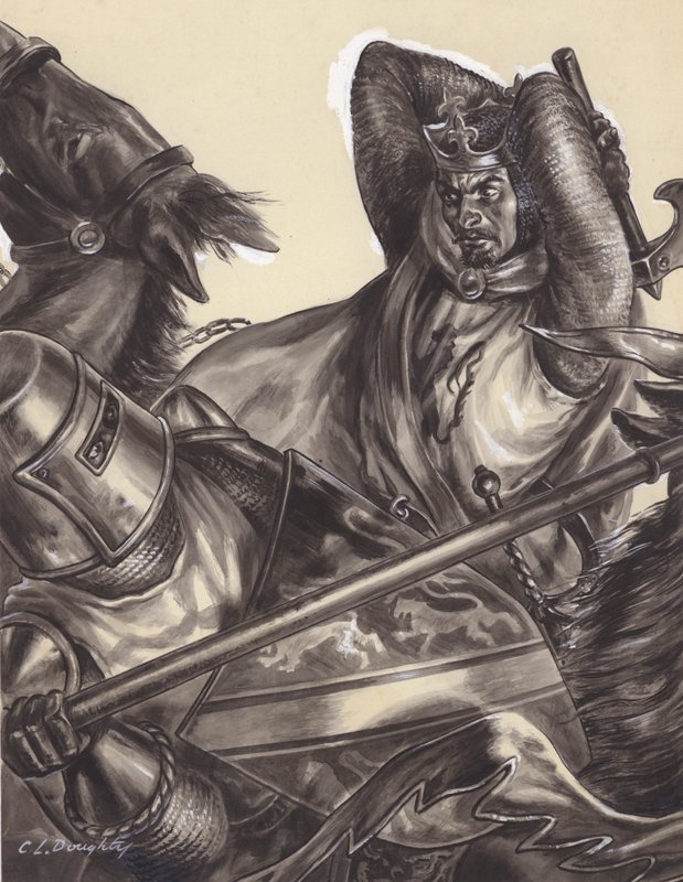 Robert Bruce se chystá zabít sira Henryho de Bohun () (kvaš na papíře) od C.L. Doughty