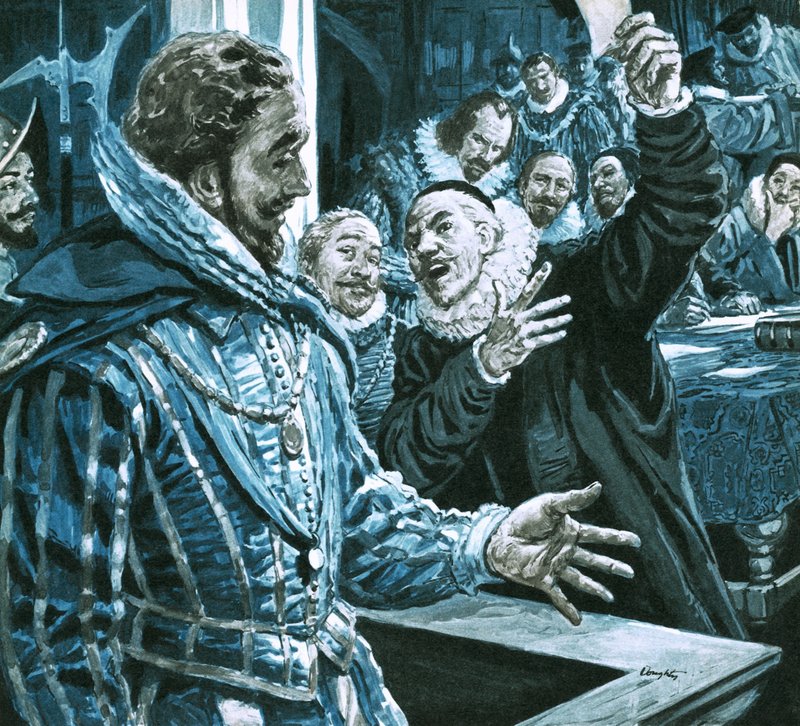 Sir Walter Raleigh se brání proti obviněním Edwarda Cooka od C.L. Doughty