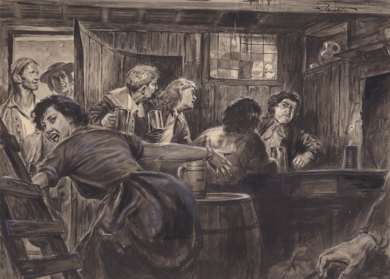 Neidentifikovaný historický výjev (kvaš na papíře) od C.L. Doughty