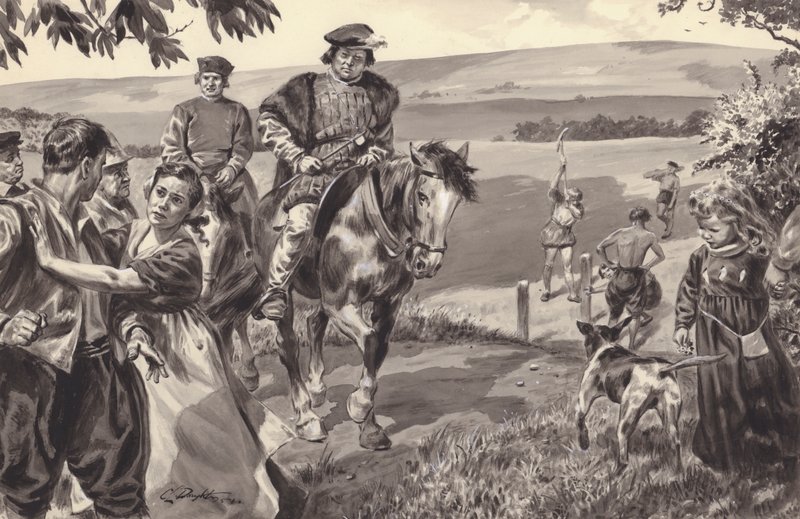 Neidentifikovaný historický výjev, pravděpodobně související s ohradami (kvaš na papíře) od C.L. Doughty