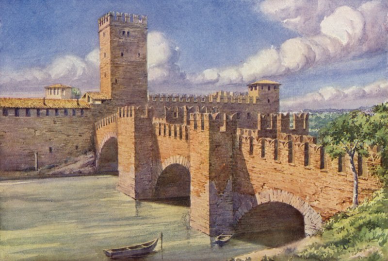 Hrad Vecchio, Verona (barevné lito) od C.T.G. Formili