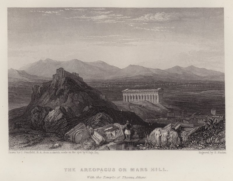 Areopagus nebo Mars Hill s chrámem Thésea v Aténách (barevné lito) od C. (after) Stanfield