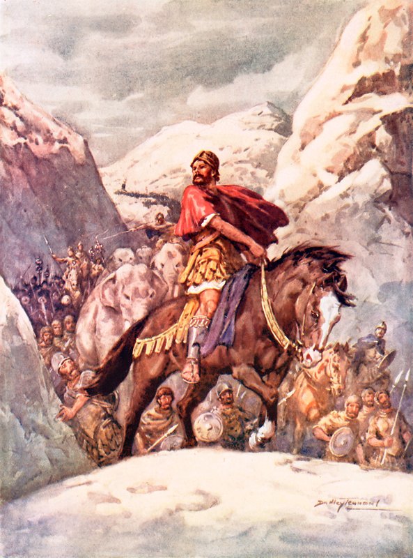 Hannibal překračující mocné Alpy (barva litho) od C. Dudley Tennant