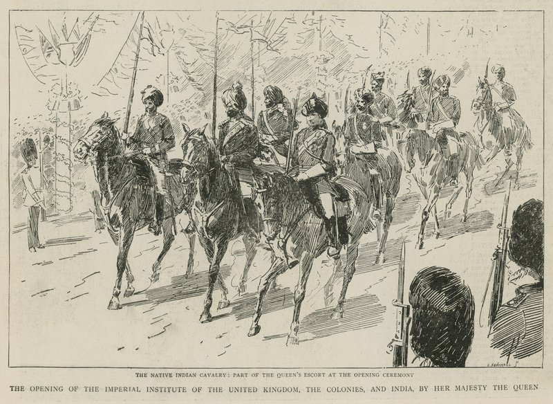 Imperial Institute: The Native Indian Cavalry, součást královnina doprovodu na zahajovacím ceremoniálu od C. Hentschell