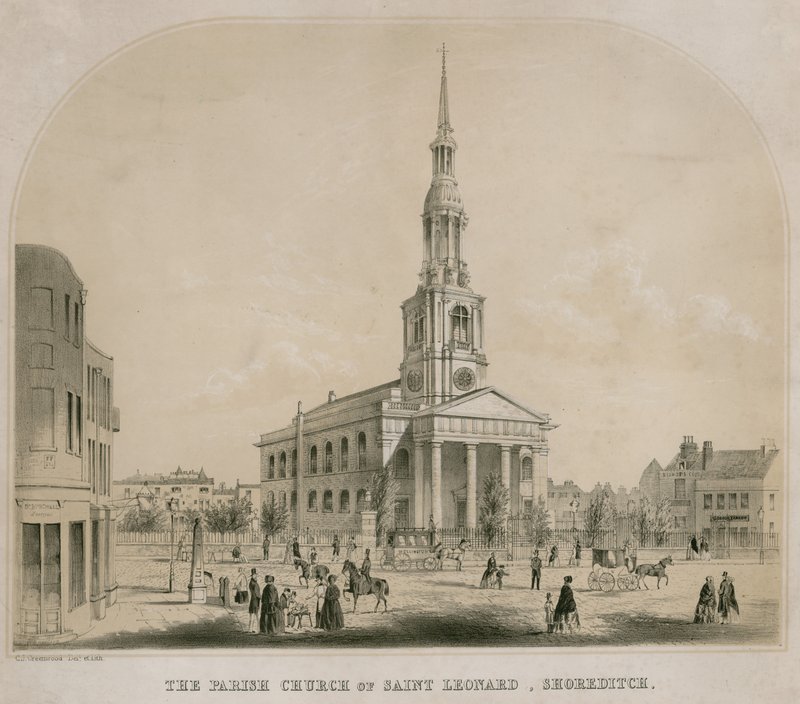 Farní kostel svatého Leonarda, Shoreditch, Londýn od C. J. Greenwood