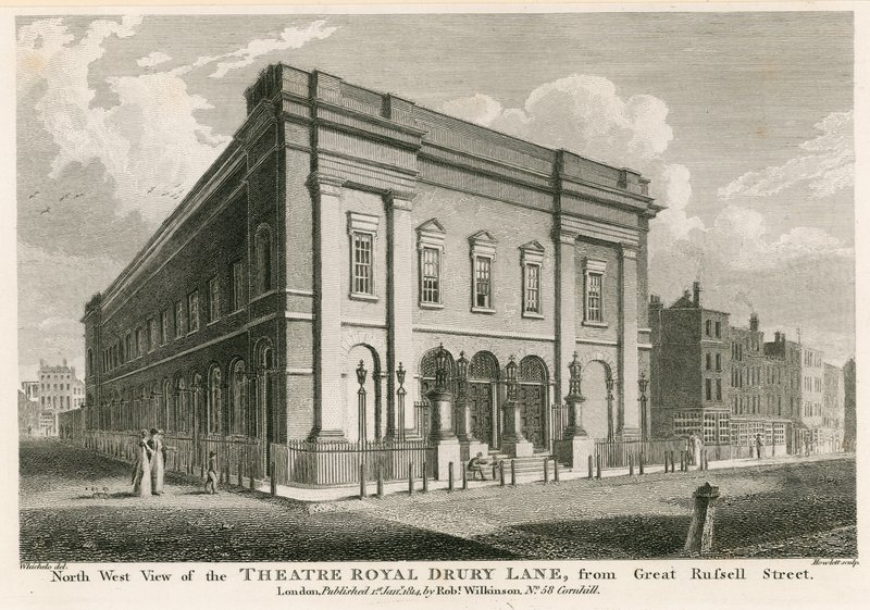 Západní pohled na Theatre Royal, Drury Lane, Londýn, z Great Russell Street od C. John Mayle Whichelo