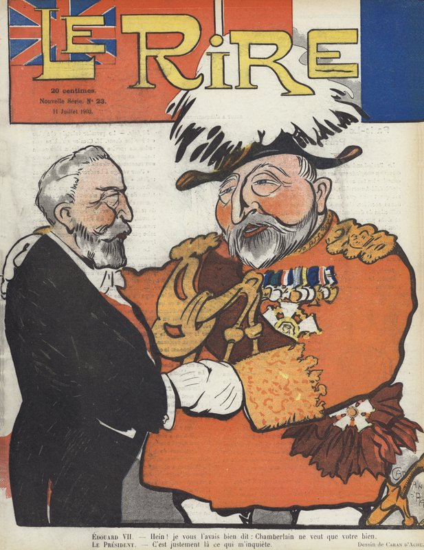 Francouzský prezident Loubet a král Edward VII. Ilustrace pro Le Rire od Caran d Ache