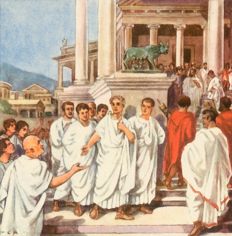 Caesar na cestě na Kapitol (barevná litografie) od Carl Arriens