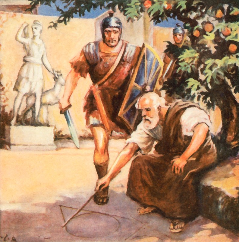 Archimédova smrt (vylepšená barevná litografie) od Carl Arriens