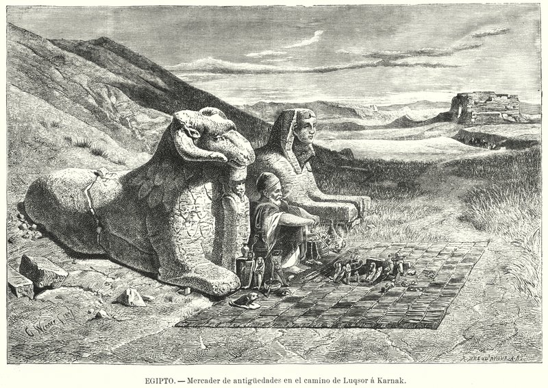 Prodejce starožitností na cestě z Luxoru do Karnaku, Egypt (litho) od Carl Friedrich Heinrich (after) Werner