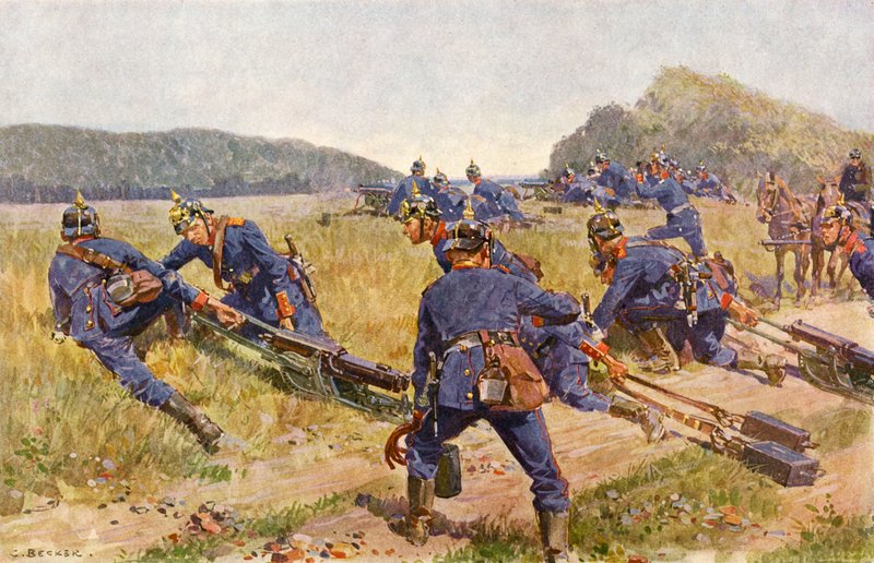 Bavorská kulometná rota zřízení pozice (barva litho) od Carl Ludwig Friedrich (after) Becker