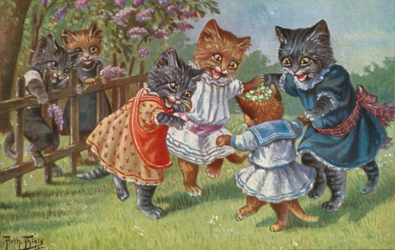 Humoristická pohlednice s kočkou (barevná litografie) od Carl Robert Arthur Thiele