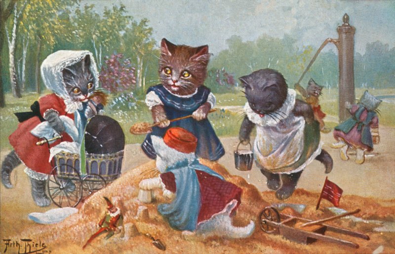 Humoristická pohlednice s kočkou (barevná litografie) od Carl Robert Arthur Thiele