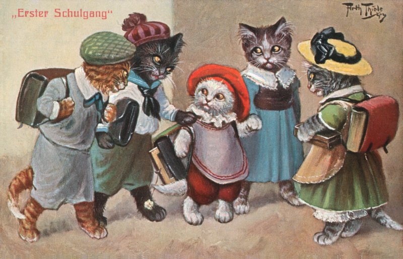 Humoristická pohlednice s kočkou (barevná litografie) od Carl Robert Arthur Thiele
