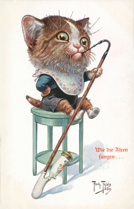 Humoristická pohlednice s kočkou (barevná litografie) od Carl Robert Arthur Thiele