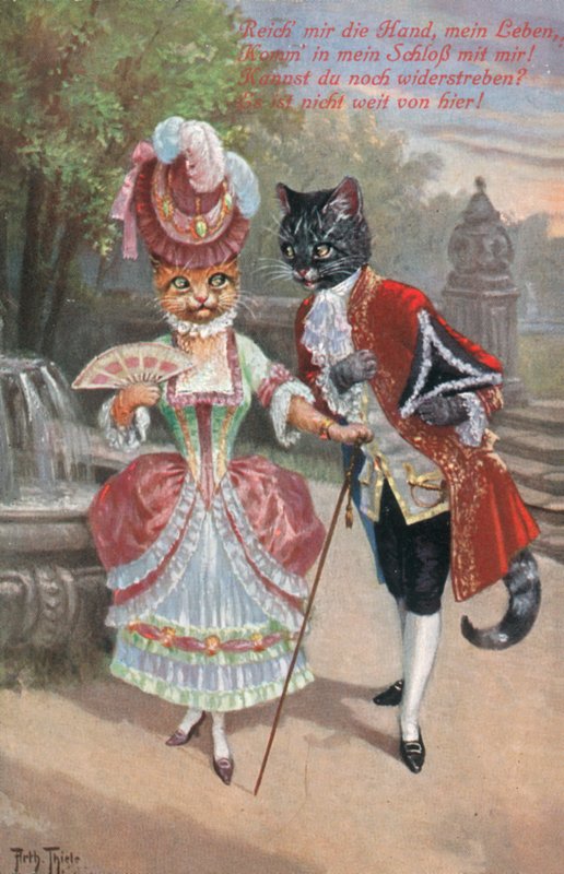 Humoristická pohlednice s kočkou (barevná litografie) od Carl Robert Arthur Thiele