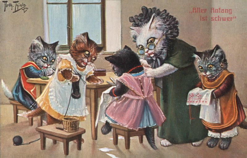Humoristická pohlednice s kočkou (barevná litografie) od Carl Robert Arthur Thiele