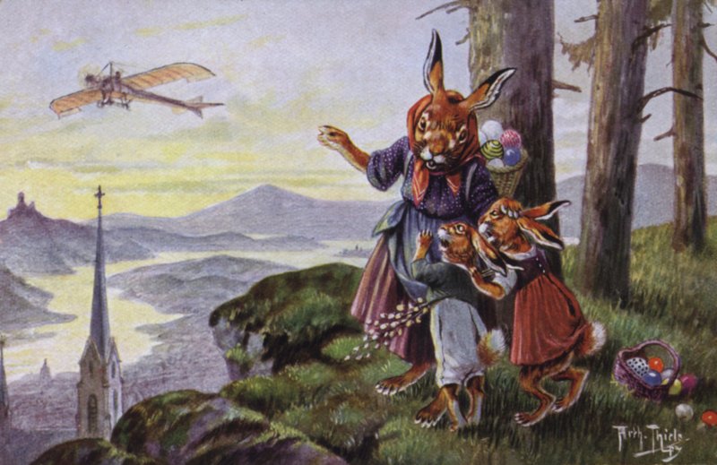 Králíci diskutující o letadle (barva litho) od Carl Robert Arthur Thiele