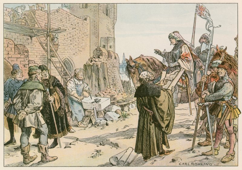Fridrich II. při položení základů hradu na Sprévě v roce 1443. od Carl Rohling