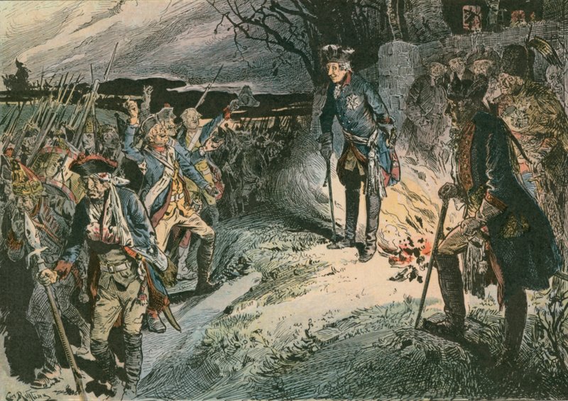 Fridrich Veliký (1712-1786) po porážce v bitvě u Hochkirchu v roce 1758 od Carl Rohling