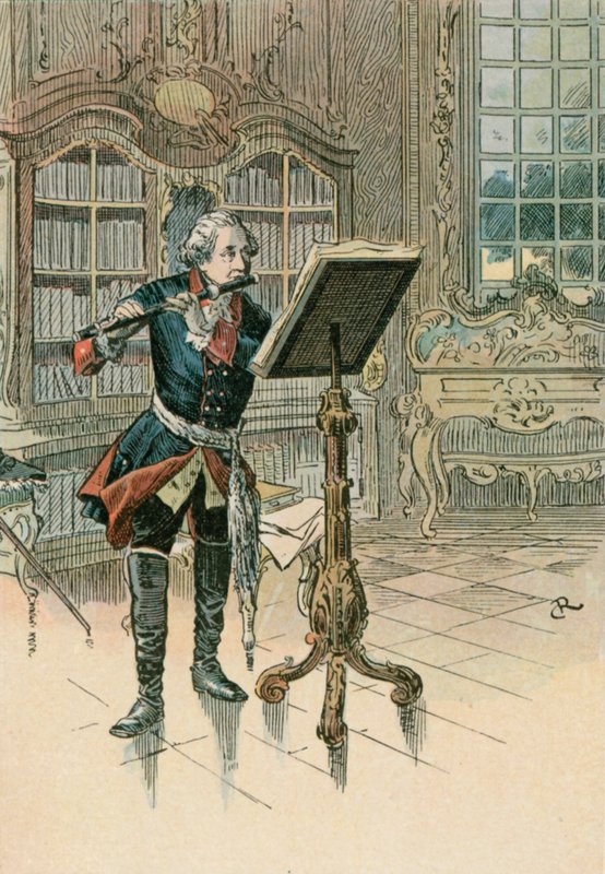 Fridrich Veliký (1712-1786) hrající na flétnu od Carl Rohling