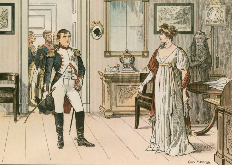 Královna Louise Pruská (1776-1810) a Napoleon I (1769-1821) v Tilsitu v roce 1807 při podpisu druhé smlouvy z Tilsitu od Carl Rohling