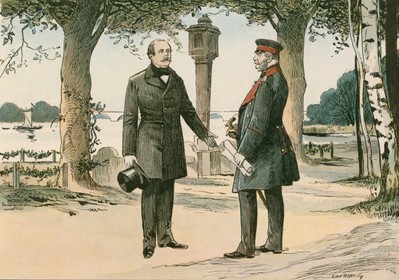 Wilhelm I., pruský král a první německý císař (1797-1888), a Otto von Bismarck, německý státník (1815-1898), v Babelsbergu v roce 1862 od Carl Rohling