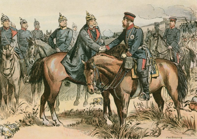 Wilhelm I, král Pruska a první německý císař (1797-1888) pozdravil svého syna v Sadowě v roce 1866 od Carl Rohling
