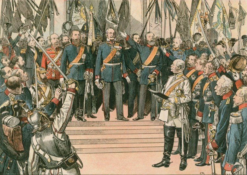 Wilhelm I., pruský král a první německý císař (1797-1888), je uznán jako císař nově sjednocené Německé říše na základě Versailleské smlouvy v roce 1871 od Carl Rohling