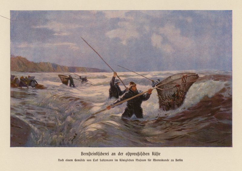 Sběr jantaru v Baltském moři, Východní Prusko (barevná litografie) od Carl Saltzmann
