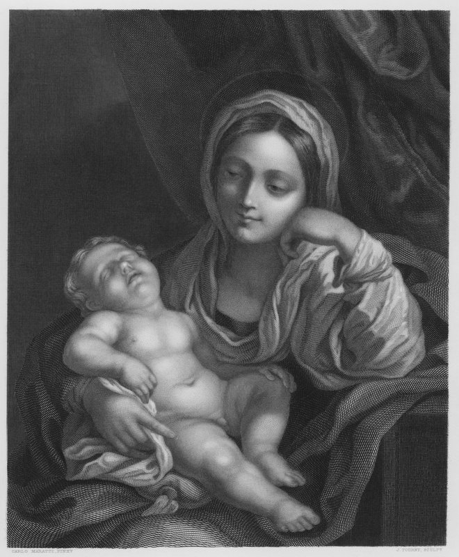 Panna a dítě, z obrázku v královské sbírce (rytina) od Carlo (after) Maratta or Maratti