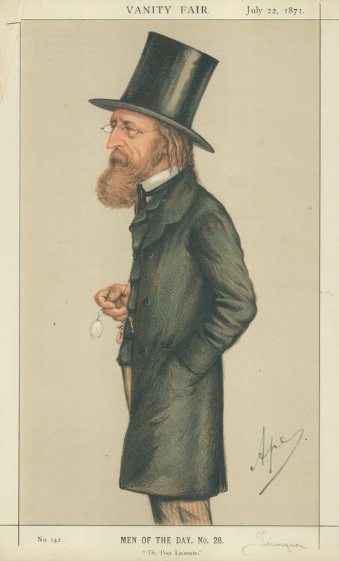 Alfred Tennyson, laureát básníka, 22. července 1871, karikatura Vanity Fair od Carlo Pellegrini