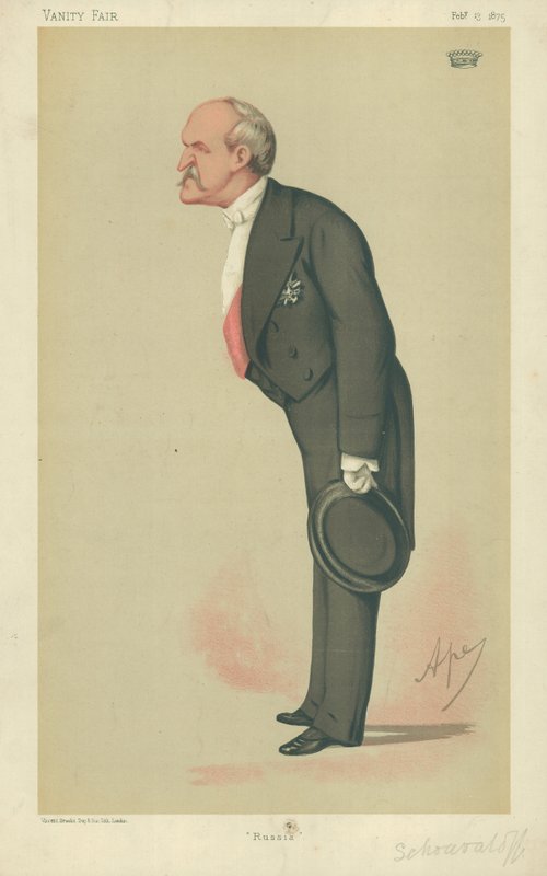 Hrabě Schouvaloff, Rusko, 13. února 1875, karikatura Vanity Fair od Carlo Pellegrini