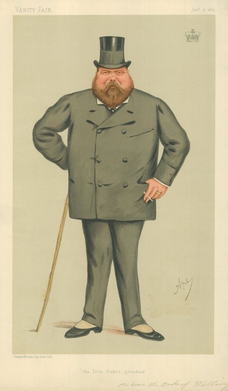 Jeho milost vévoda z Wellingtonu, vnuk železného vévody, 3. ledna 1885, karikatura Vanity Fair od Carlo Pellegrini