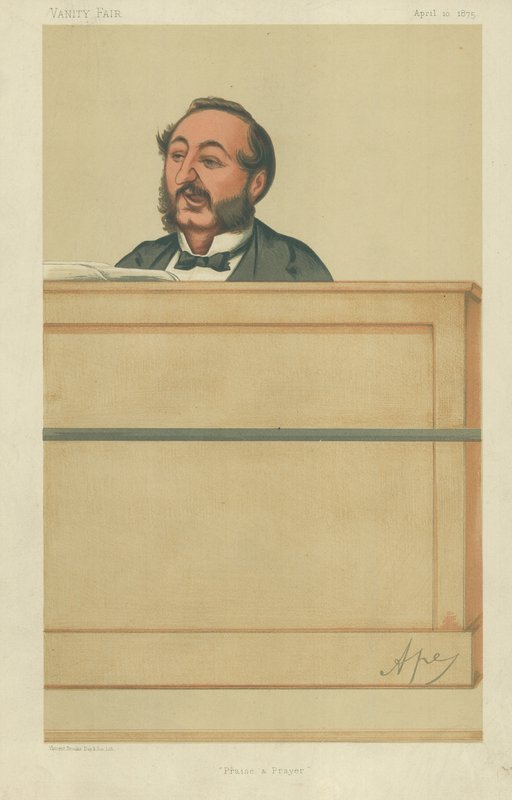 Pan Ira D Sankey, Chvála a modlitba, 10. dubna 1875, karikatura Vanity Fair od Carlo Pellegrini