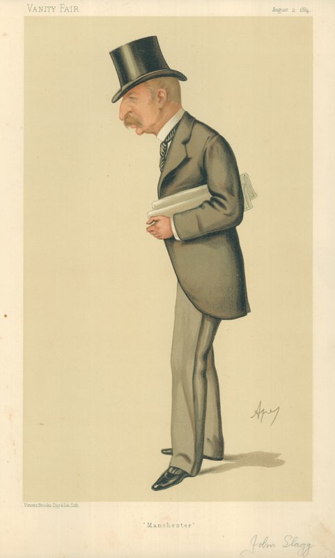 Pan John Slagg, poslanec, Manchester, 2. srpna 1884, karikatura Vanity Fair od Carlo Pellegrini
