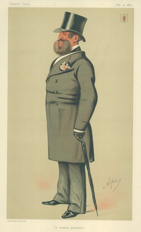Sir Henry Josias Stracey, venkovský gentleman, 10. července 1875, karikatura Vanity Fair od Carlo Pellegrini