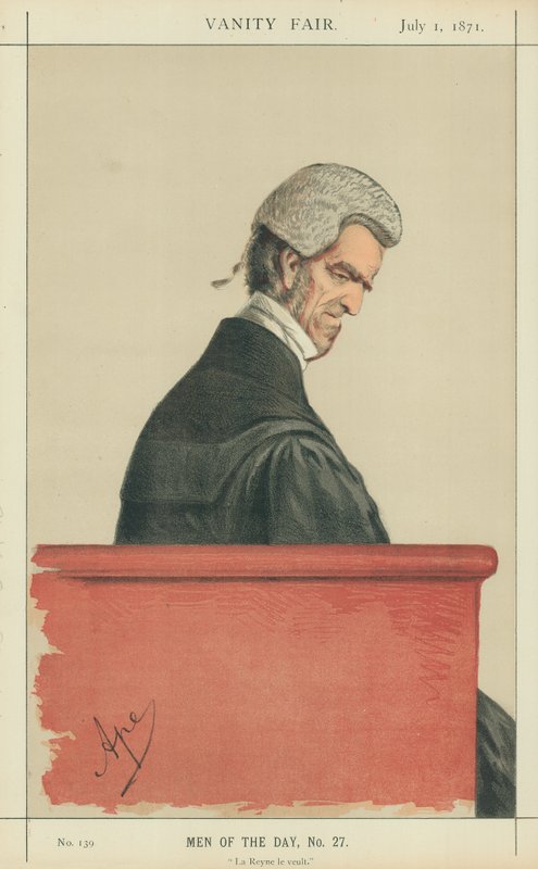 Sir John George Shaw-Lefevre, La Reyne le veult, 1. července 1871, karikatura Vanity Fair od Carlo Pellegrini