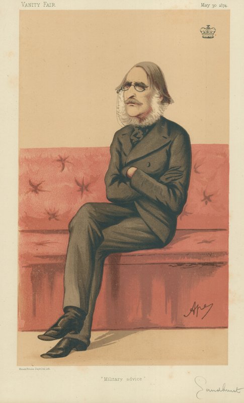 Ctihodný lord Sandhurst, Vojenská rada, 30. května 1874, karikatura Vanity Fair od Carlo Pellegrini