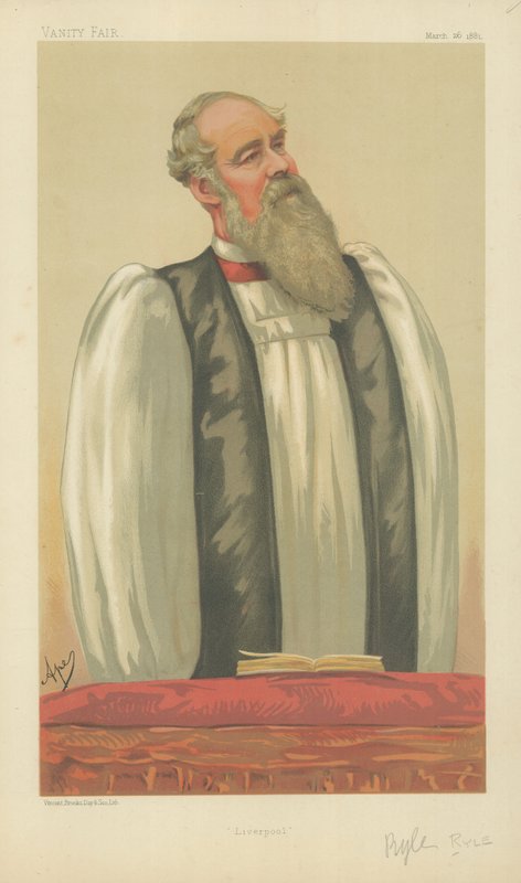The Right Rev John Charles Ryle, biskup z Liverpoolu, Liverpool, 26. března 1881, karikatura Vanity Fair od Carlo Pellegrini