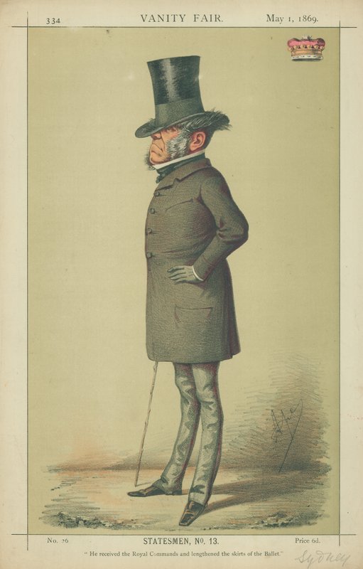 Vikomt Sydney, Přijal královské rozkazy a prodloužil sukně baletu, 1. května 1869, Vanity Fair karikatura od Carlo Pellegrini
