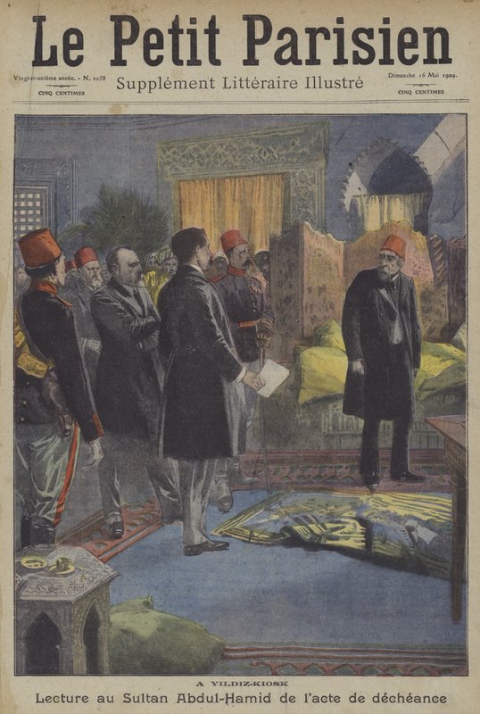 Čtení aktu sesazení na sultána Abdula Hamida II. v paláci Yildiz v Konstantinopoli od Carrey