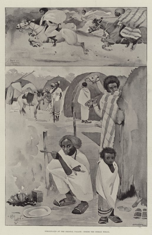Somaliland v Crystal Palace, uvnitř Somali Kraal od Cecil Charles Windsor Aldin