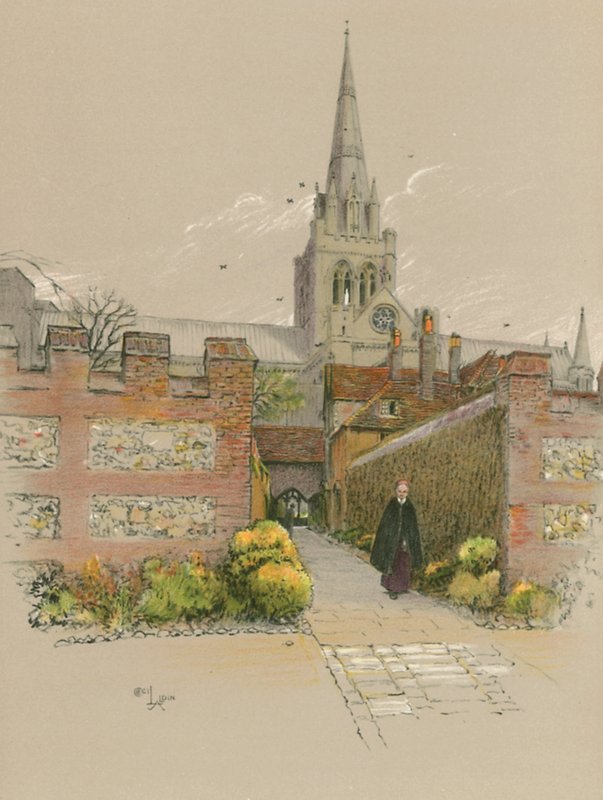 Chichesterská katedrála od Cecil Charles Windsor Aldin